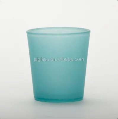 Blue Turquoise Glass Cylinder Candle Cup Frosted Round Glass Votive Candle Holder