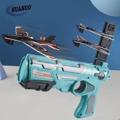 Outdoor Foam Toy Gun with 4pcs Glider air Battle Airplane Bubble Catapult Plane