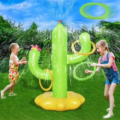 Inflatable Cactus Water Toys, Inflatable Sprinkler Ring Toss Game for Kids Summer Outdoor Game