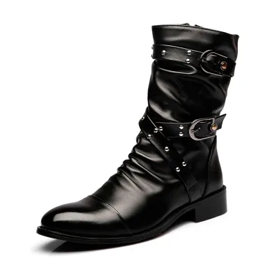 Latest Design Men's Autumn and Winter Boots British Boots Mid Top Fashionable Plush Warm Leather Boots
