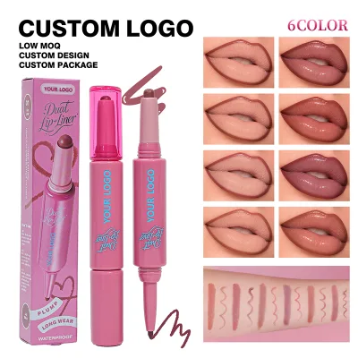 Private Label Dual Ended Lip Liner and Lipstick Pencil Waterproof Long Lasting Plumping Matte Lip Stain 6 Colors