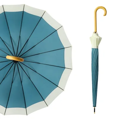 23 Inch 16k High Quality Umbrella Custom Straight Design Manual Control Strong Wooden Handle Payang Rainproof Windproof Umbrella