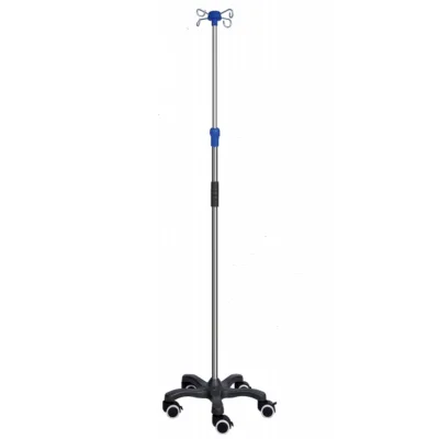 Good Quality Height Adjustable Stainless Steel 4 Wheels Drop IV Pole Stand Drip