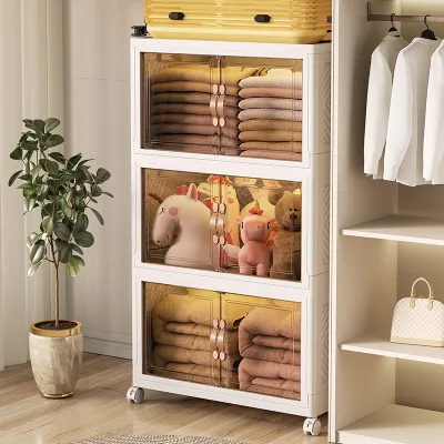 Living Room Snacks Display Cabinet Toy Clothes Storage Cabinet Plastic Folding Storage Boxes