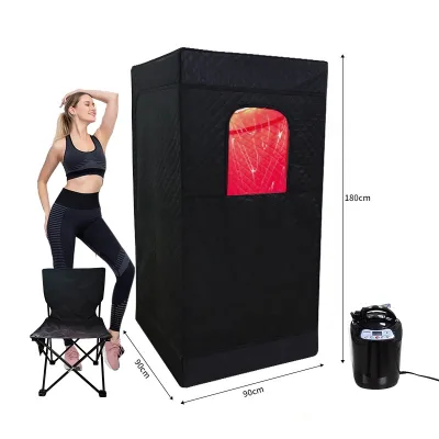 Portable Infrared Sauna Box with 3L 1200W Steamer,  Folding Chair,  660nm + 850nm Red Light Therapy, for Home Spa Detoxification