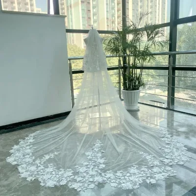S3597F New Hot-selling High-quality Double-layer Lace Headdress Super Fairy-like 3-meter Wide Trailing Veil