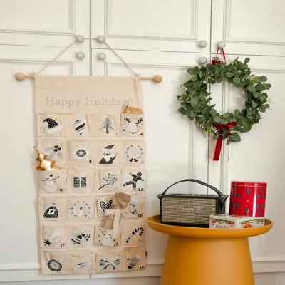 Various Pattern Christmas Decoration Monogram Advent Calendar 24 Days Blank Christmas Countdown Calendar With Drawstring