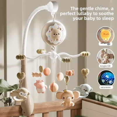 Newborn Educational Toy Electric Rotating Crib Bell Chewable Rattle Pendant Plastic Music & Projection Gift Box 0-12 Months