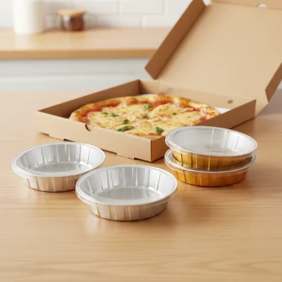 7-inch 650ML Gold Aluminum Food Grade High Temperature Resistant Eco-Friendly Hot Cold Food Pizza Pan Tray Container