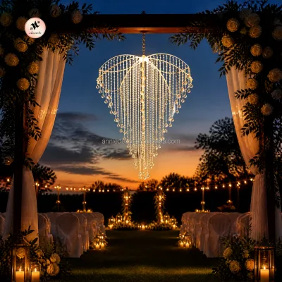 ANNIELU Foldable Acrylic Crystal Bead Chandelier Clear Hanging Ceiling Decoration for Wedding Banquet Party Event