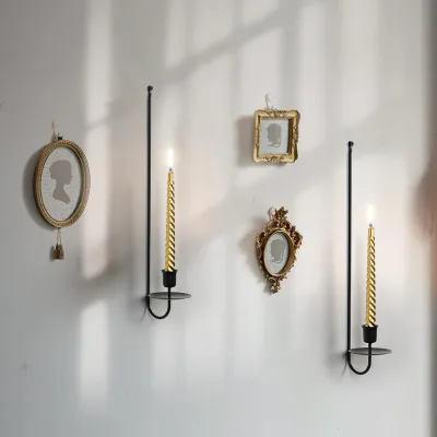 Simple Wall-Mounted L-Shaped Black Gold Candle Holder High-End 2-Piece Set