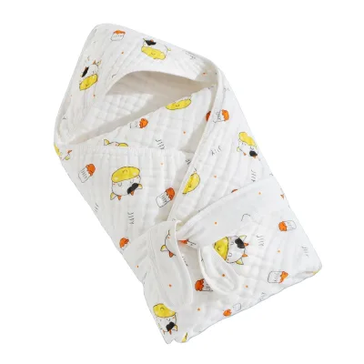 90*90 CM Stock 6 Layers Baby Adjustable Soothe Belt Breathable Newborn Swaddle Blanket Muslin Hooded Towel for Baby