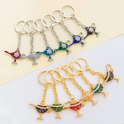 Explosive Aden Magic Lamp Keychain Creative Alloy Keychain Pendant Moroccan Style Backpack Keychain