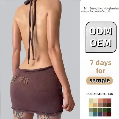 2025 Custom Designer Fashion Clothes Women Casual Lady Backless Knitted Cotton Summer Sexy Club Party Bodycon Mini Dresses Women