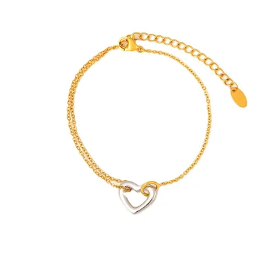 Elegant French Style 18K Gold Plated Stainless Steel Adjustable Hollow Heart Chain Bracelet for Women Daily Jewelry