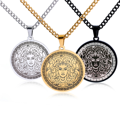 Wholesale Stainless Steel Ancient Men's Retro Punk Greek Mythology Snake Woman Medusa Pendant Necklace