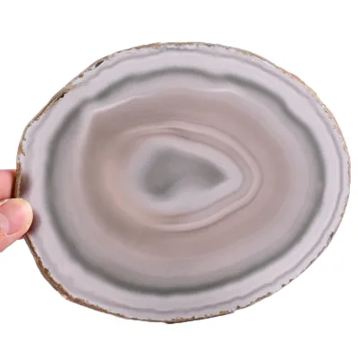 HY Grey Agate Coasters Natural Edge Slice Tea Coaster Set Dish
