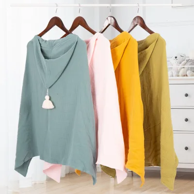 4 Layers Custom Logo Muslin Cotton Bath Poncho Towel Kids Hooded Beach Poncho