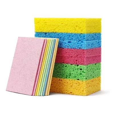 Biodegradable Multicolor Natural Cellulose Wood Pulp Sponge Scouring Pad Dish Washing Household Kitchen Cleaning Scrub Sponges