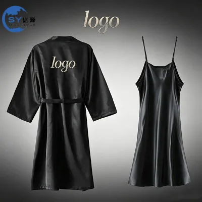 Custom Logo Wedding Party Silk Embroidery Pajamas Women's Bridal Robe Set for Bride Bridesmaids and Salon HairRobes