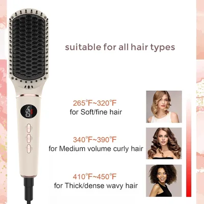 Popular Women Hair Combs Handheld Hair Straightener Comb Brush LED Fast PTC Heating Hair Straightener Brush Comb