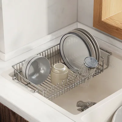304 Stainless Steel Retractable Freestanding Sink Drain Rack Filter Net Vegetable Washing Basin Kitchen Dish Storage Modern