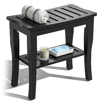 Modern Style Bamboo Shower Bench with Storage Shelf Wood Stool for Bathroom Furniture