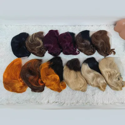African Chemical Fiber Human Hair 13*4 Front Lace Short Black Wig Brazilian Wig 100% Human Hair