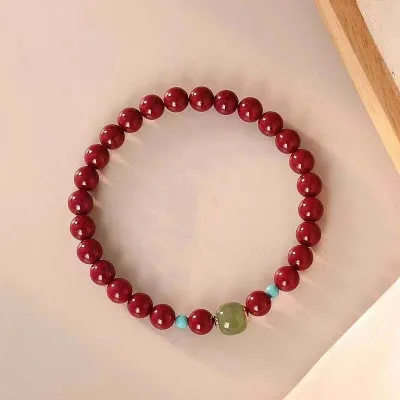 Buddha Stones Cinnabar Green Nephrite Fortune Luck Bracelet Vermilion Hand String Buddhist Beads Lucky Amulet