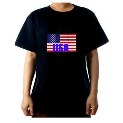 Hottest flag design el panel flashing t shirt customized design led light up shirts for unisex and kids