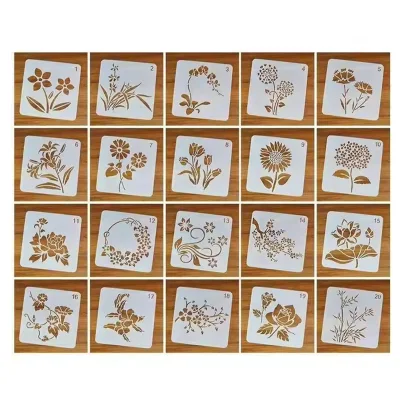 Eco-friendly PET PP Plastic Drawing Template Customize Laser Cut Flower Drawing Stencil