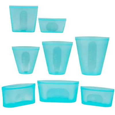 Hot Customized Logo Goods Reusable 8-piece Platinum Silicone Food Storage Bag