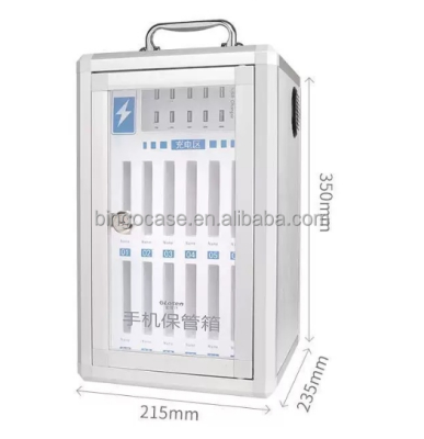 Aluminum Phone Storage Cabinet Pocket Chart Holder Case with Lock with USB Charging Ports