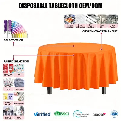 Hot Selling Factory Custom Tablecloth Printed Logo Waterproof Plastic Dining Table Cover Party Custom Color ISO9001 Certified