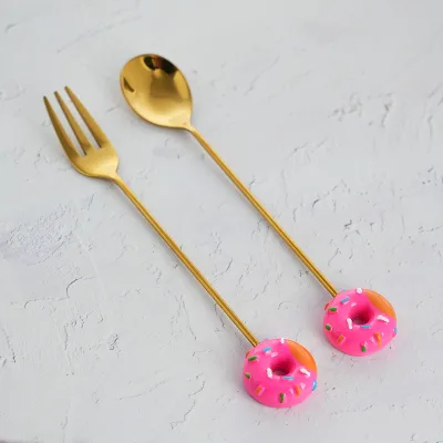 Customized Modern Stainless Steel Doughnut Cutlery Set High Quality Disposable Mirror Gold Flatware for Weddings Restaurants