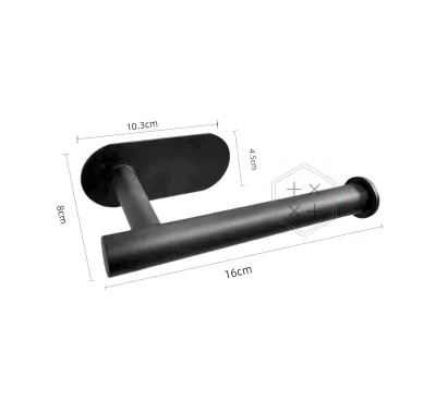 Modern Black Stainless Steel Toilet Paper Roll Holder Elegant Silver Hook Self-adhesive Wall Mount for Kitchen Bathroom Use No
