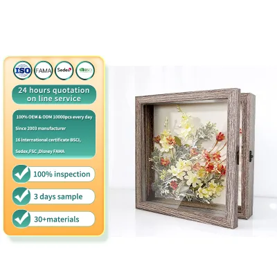 12x12 Shadow Box Display Case , Memory Picture Photo with Glass Window for Keepsakes Solid Wood Shadow Box Frame
