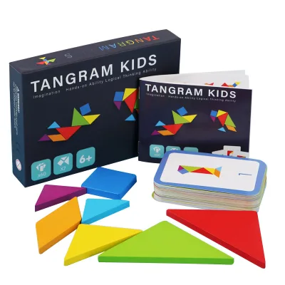 7-pieces Educational Tangram Puzzle Wooden With Paper Card
