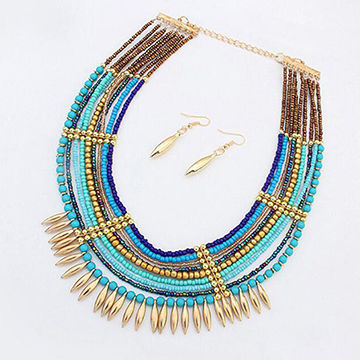 Bohemia Styles,Seed Beaded Necklace with Earrings Set