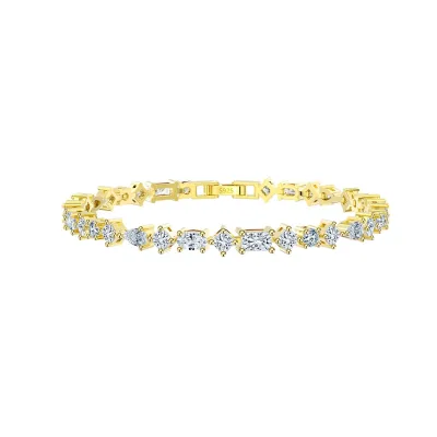 Fine Jewelry Gold Plated Square Iced Out Cubic Zirconia Tennis Chain Bracelet Baguette Diamond Bangle for Women