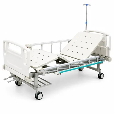 Manual Hospital Bed 2 Crank Nursing Care Bed 250kg Load Steel Frame 6 Aluminum Folding Side Rails 4 Brake Casters CE ISO