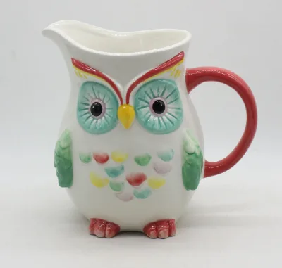 Owl Shape Pitcher, Hand painted Ceramic dolomite water pitcher , water jug large capacity