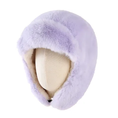 Autumn Winter Outdoor Cycling Warm Trapper Hat Windproof Fleece Lining Thickened Solid Color Plush Furry Hat