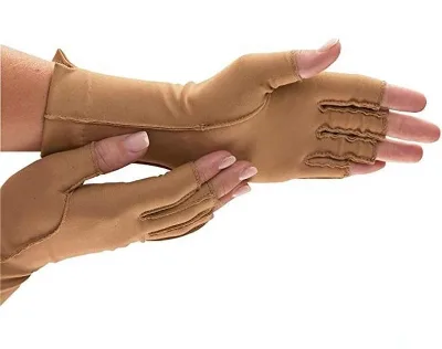 Outside Seams Fingerless Extended Arthritis Compression Gloves for Carpal Tunnel Swelling with Open Half Finger Women Men