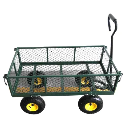 Heavy Duty Four-Wheel Steel Utility Wagon Cart with Pneumatic All-Terrain Tires OEM Customizable