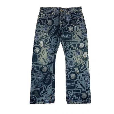 DiZNEW Denim Manufacturer Smile Number Full Printing Fashionable Breathable Men Loose Fit Wide Leg Denim Pants Jeans