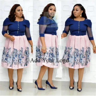 Fashion African Dresses for Women Short Sleeve Formal Skirt Printed Casual Dress