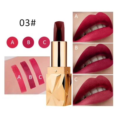 Three-color lipstick is not easy to stick to the cup three-sided discoloration black lipstick bright color 6 colors available