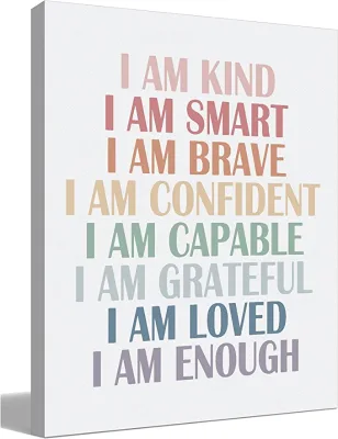 Inspirational Quote I Am Kind I Am Smart I Am Brave Affirmations Canvas Wall Art Prints Decor for Home Bedroom Office Nursery