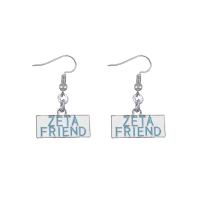 Minimalist High Quality Low Price Cute Greek Zeta Amicae Design Light Blue and White Enameled ZA Zeta Friend Pendant Earrings